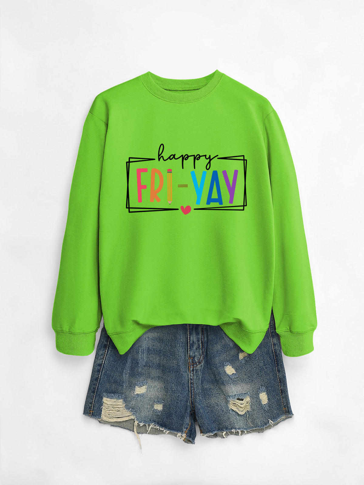 Amazon Ebay Round Neck Sweatshirt Happy Fri Yay Fun Letters Casual Fashion Long-Sleeved Tops in Stock
