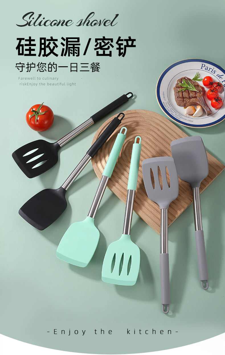 Silicone Frying Shovel Non-Stick Pan Frying Fish Shovel Leakage Shovel Household Kitchen Cooking Tools All-in-One Silicone Slant Leakage Shovel
