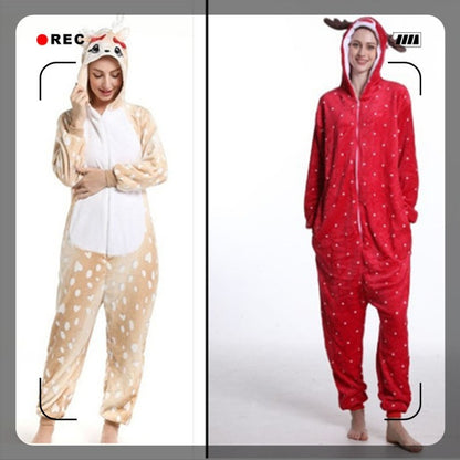 Mixed batch autumn and winter flannel adult cartoon conjoined animal pajamas butterfly Christmas deer home clothes toilet wholesale