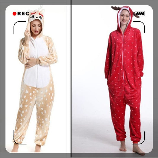 Mixed batch autumn and winter flannel adult cartoon conjoined animal pajamas butterfly Christmas deer home clothes toilet wholesale