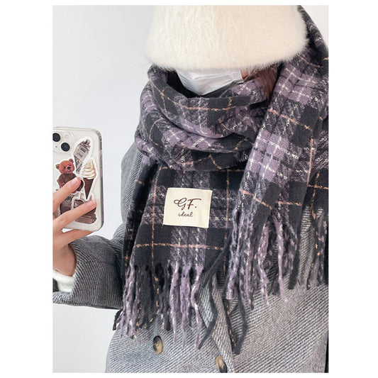 Tonglu Scarf Wholesale Purple Plaid Women's Versatile Faux Cashmere Retro Thickened Scarf Christmas Scarf Christmas Style
