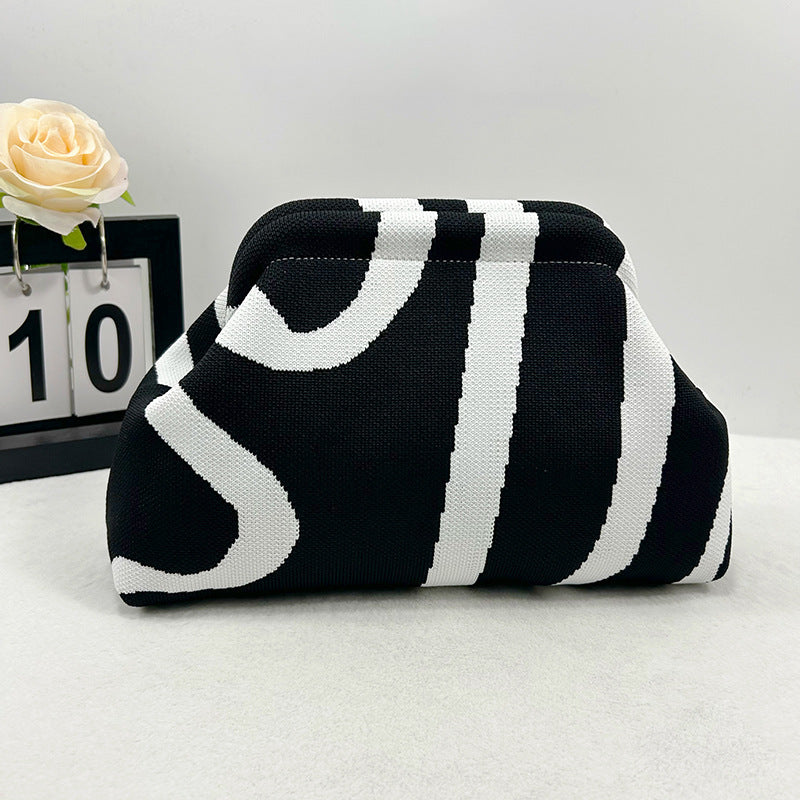 Cross-Border Dropshipping Knitted Bag Striped Clutch Bag for Women Fly-Knit Cloud Versatile Stylish Portable Makeup Bag Large Capacity