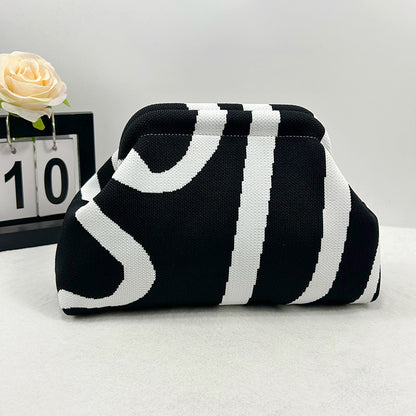 Cross-Border Dropshipping Knitted Bag Striped Clutch Bag for Women Fly-Knit Cloud Versatile Stylish Portable Makeup Bag Large Capacity