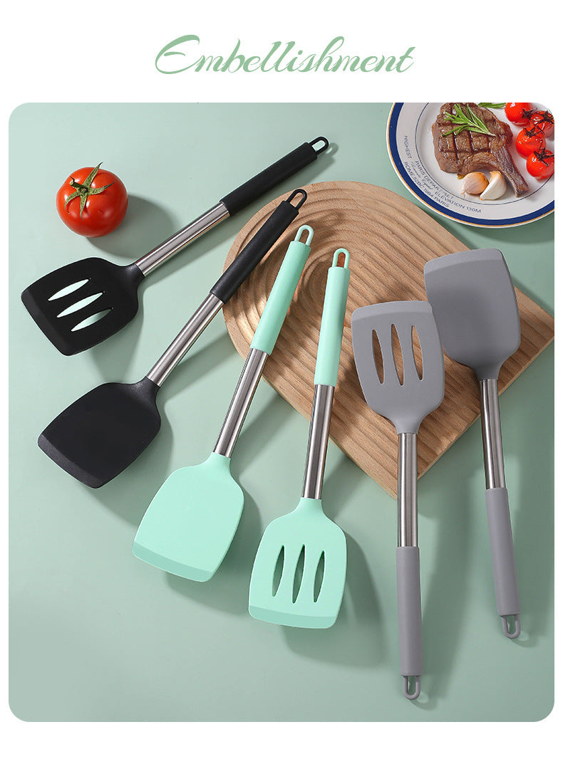 Silicone Frying Shovel Non-Stick Pan Frying Fish Shovel Leakage Shovel Household Kitchen Cooking Tools All-in-One Silicone Slant Leakage Shovel