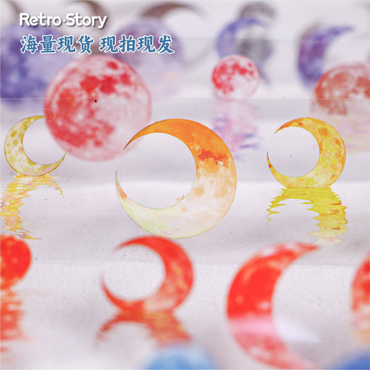 Carefully Selected Retro Story Moonlight Series Tape Roll Handbook Stickers 6 Types 2m Transparent Pet Die-Cut Decorative Stickers