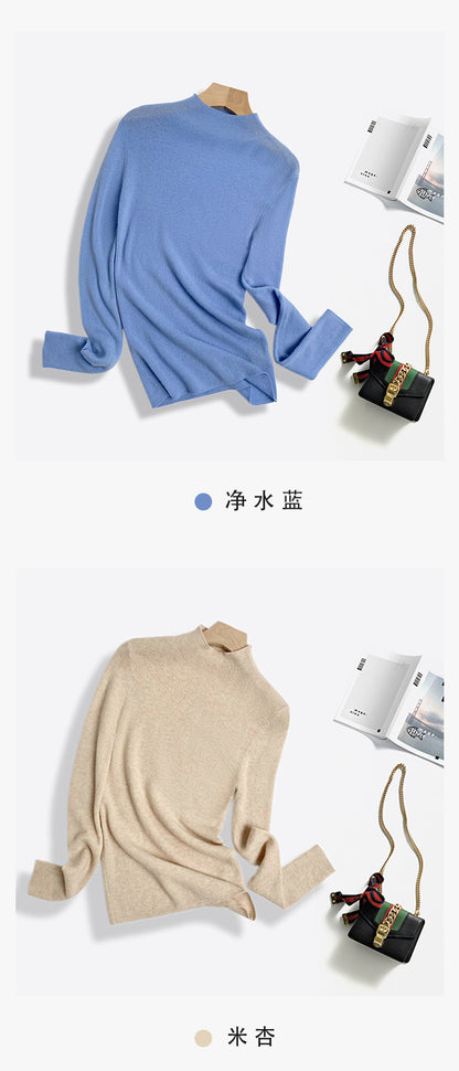 Machine Washable 100% Superfine Wool Sweater for Women Autumn and Winter New Loose Half Turtleneck Knitted Bottoming Sweater for Women