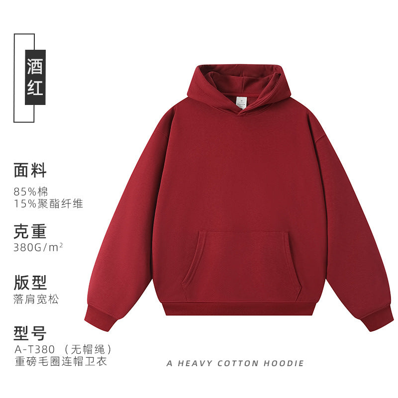 380g Heavyweight Terry Cordless Pullover Printed Off-Shoulder Hoodie Custom-Made Trendy Brand Hooded Sweatshirt with Custom Logo
