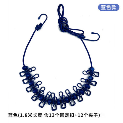 Creative Outdoor Elastic Windproof Clothesline with Positioning Clips, Korean Style Clothesline with 12 Windproof Clips