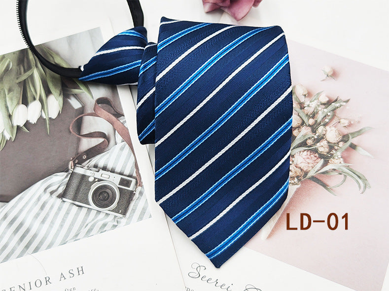 Factory In-Stock Zipper Tie Men's Formal Business 8cm Lazy Tie Red Black Striped Workplace Striped Tie