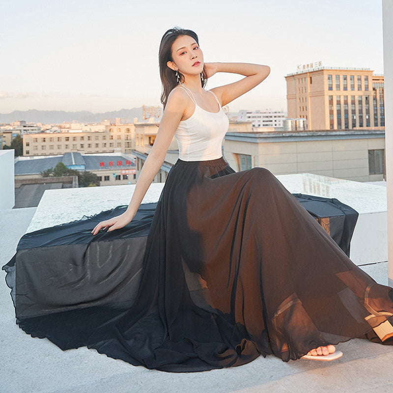 720 Degree Double Layer Large Swing Skirt Chiffon Classical Dance Ethnic Dance Skirt Dance Long Skirt Square Dance Practice Xinjiang Dance