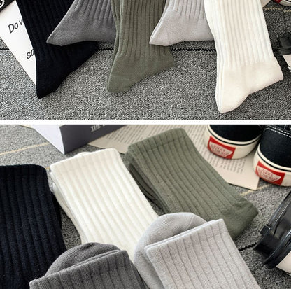 Socks Men's Autumn Spring and Autumn New Solid Color Casual All-match Sports Style Basketball Fashionable Socks Comfortable Men's Mid-tube Socks