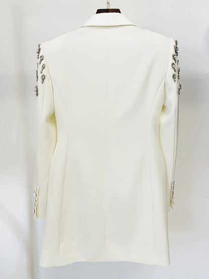 In Stock 2026 Early Autumn European and American Celebrity Fashion Handmade Beaded and Diamond-Encrusted Slim Long Blazer