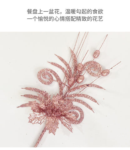 Cross-border sheep Christmas tree corner hollow gold pink flower berry insert simulation beauty leaf Christmas ball gold pink flower ornament
