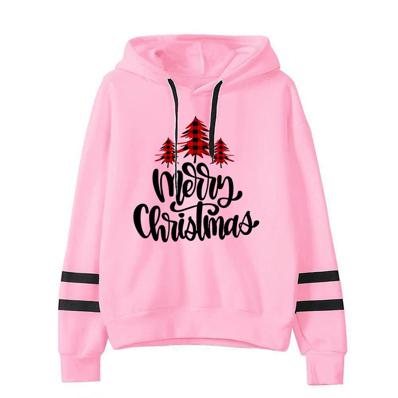 Christmas Red Plaid Christmas Tree Merry Christmas Print Parallel Bars Striped Sweat Autumn and Winter Europe and America