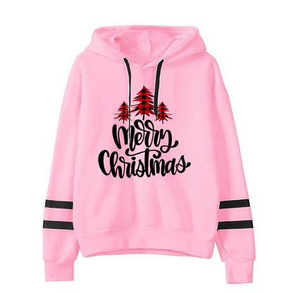 Christmas Red Plaid Christmas Tree Merry Christmas Print Parallel Bars Striped Sweat Autumn and Winter Europe and America