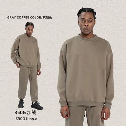 Cai Xiang Island Men's Clothing | Autumn and Winter 350g Dopamine Fleece Oversized Loose Trendy Brand Men's Sweatshirt and Pants Set