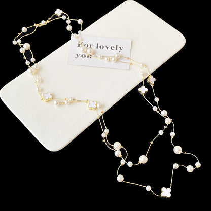 Shijiazu stacked with long pearl necklace women's light luxury temperament sweater chain Joker high sense autumn and winter necklace