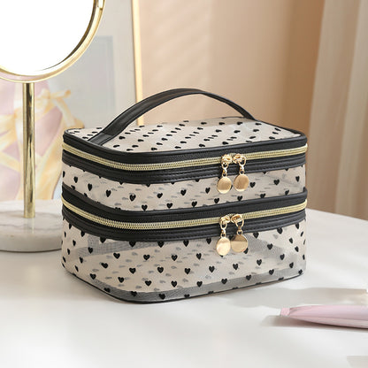 New Style Heart-Shaped Portable Makeup Bag, Single/Double Layer Cosmetic Storage Bag, Simple Mesh Makeup Bag, Travel Makeup Bag