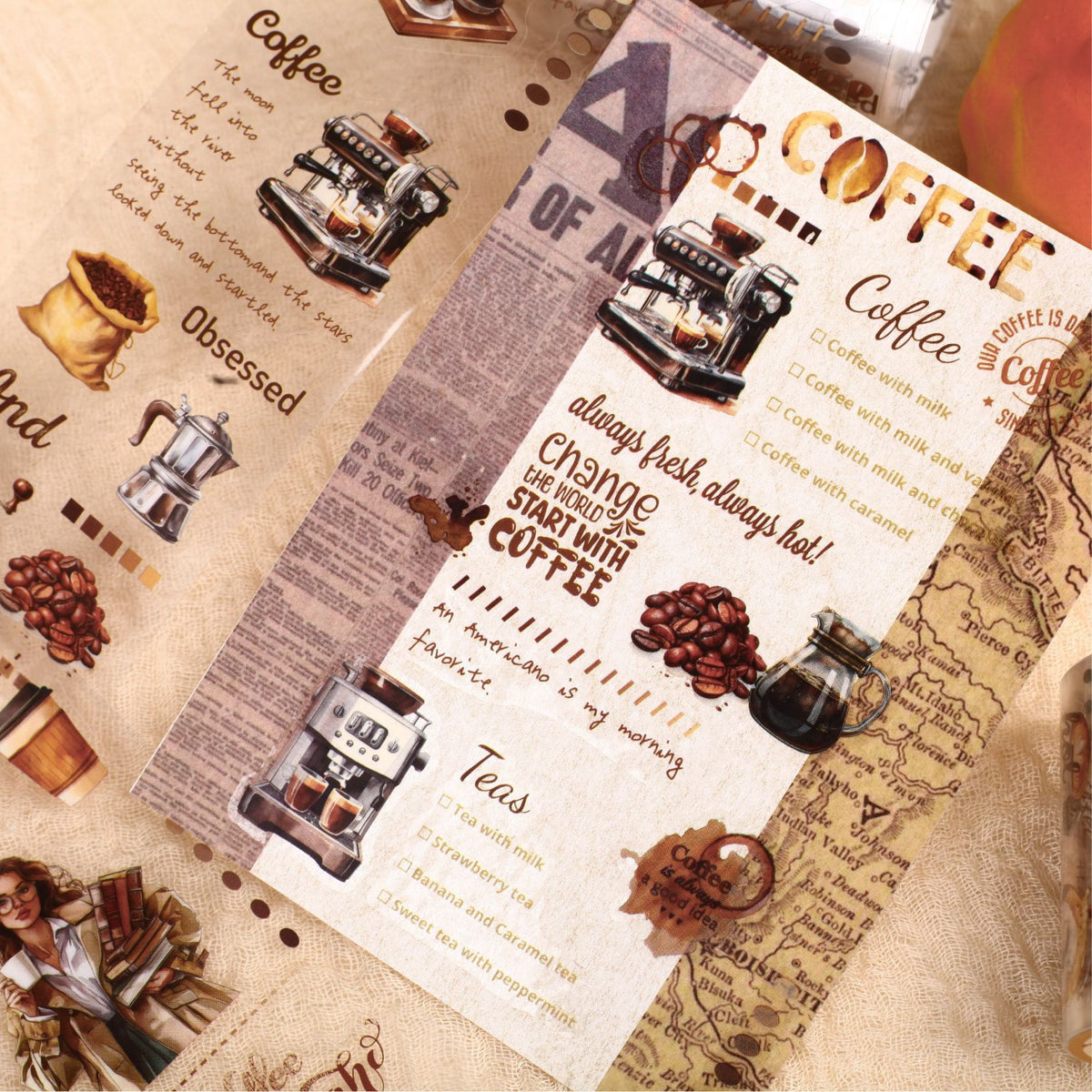 Carefully Selected Coffee Town Retro Series Die-Cut Scenery Washi Tape Creative DIY Background Stickers Journal Pet Tape