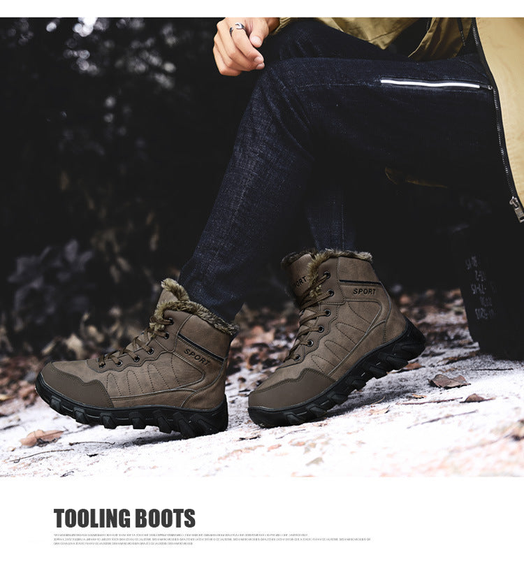 Cross-Border Winter New Cotton Shoes Men's Fur Integrated Snow Boots Outdoor Sports Hiking Boots Fleece-Lined Warm Men's Shoes 47