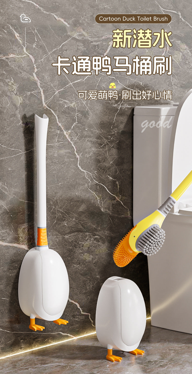 [Patented Authentic] New Diving Cartoon Duck Silicone Toilet Brush Home with Base Cleaning Set Bathroom