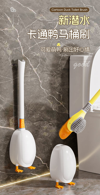 [Patented Authentic] New Diving Cartoon Duck Silicone Toilet Brush Home with Base Cleaning Set Bathroom