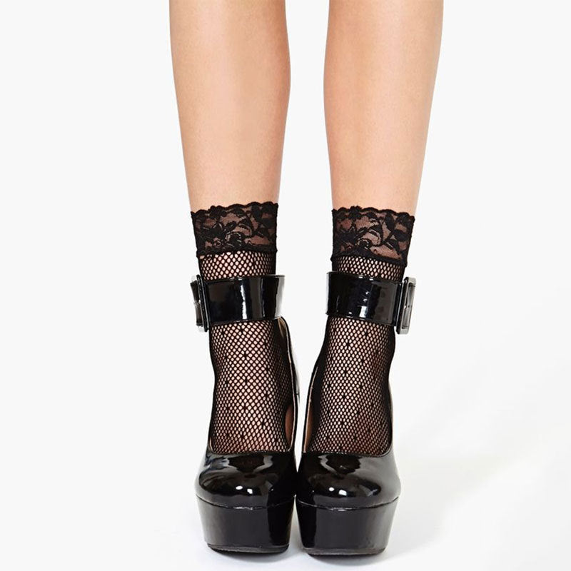 Summer Small Mesh Lace Short Net Socks Breathable Short Stockings Invisible Socks plus size Black Pearl Short Socks