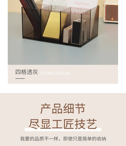 Multi-Grid Pen Holder Storage Box Makeup Brush Storage Tube Nordic Style Student Desktop Transparent Simple Style Solid Color Pen Holder