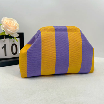 Cross-Border Dropshipping Knitted Bag Striped Clutch Bag for Women Fly-Knit Cloud Versatile Stylish Portable Makeup Bag Large Capacity