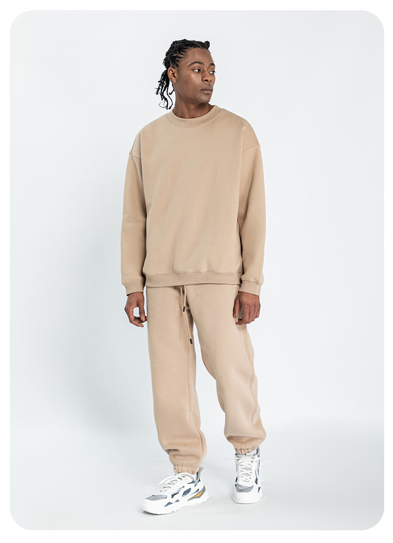 Cai Xiang Island Men's Clothing | Autumn and Winter 350g Dopamine Fleece Oversized Loose Trendy Brand Men's Sweatshirt and Pants Set