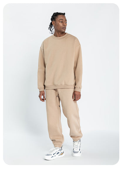 Cai Xiang Island Men's Clothing | Autumn and Winter 350g Dopamine Fleece Oversized Loose Trendy Brand Men's Sweatshirt and Pants Set