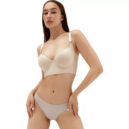 Glossy Surface Without A Scratch Gathered Breast Holding Bra With Steel Ring Deep V Bra