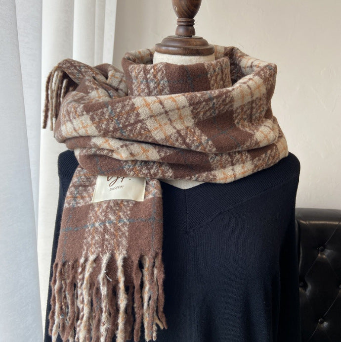 Tonglu Scarf Wholesale Purple Plaid Women's Versatile Faux Cashmere Retro Thickened Scarf Christmas Scarf Christmas Style