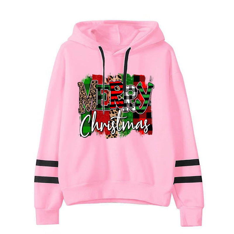 Cross-border European and American Foreign Trade Christmas Merry Christmas Printed Parallel Bars Hooded Sweat European Code plus size