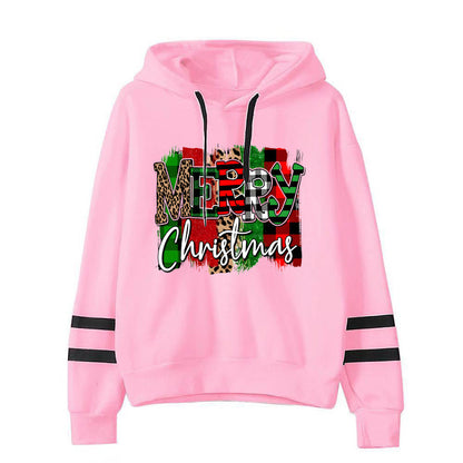 Cross-border European and American Foreign Trade Christmas Merry Christmas Printed Parallel Bars Hooded Sweat European Code plus size
