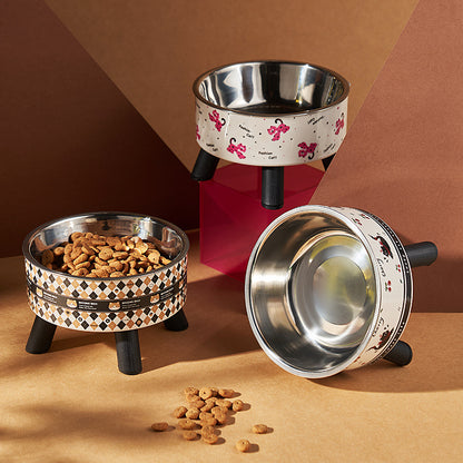 Pet Bowl Anti-overturning Cat Bowl Pet Stainless Steel Dog Bowl Cat Neck Protection High Foot Bowl Dog Food Utensils Cross-border New