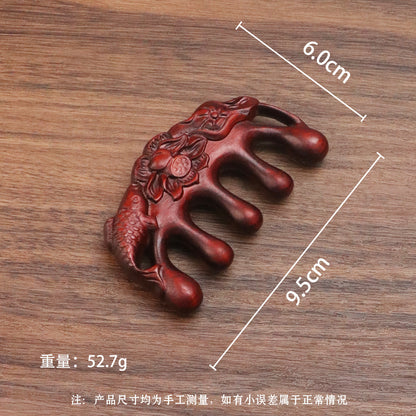 Golden silk sandalwood lotus fish carved massage comb scalp head massage wide tooth comb small comb solid wood comb meridian comb