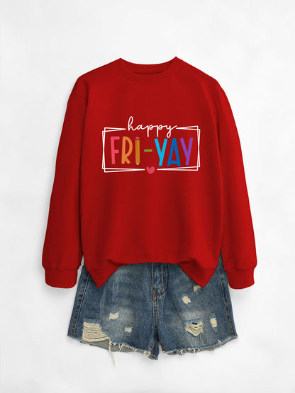 Amazon Ebay Round Neck Sweatshirt Happy Fri Yay Fun Letters Casual Fashion Long-Sleeved Tops in Stock
