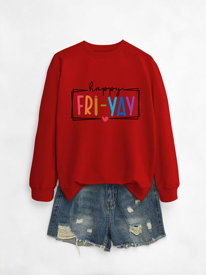Amazon Ebay Round Neck Sweatshirt Happy Fri Yay Fun Letters Casual Fashion Long-Sleeved Tops in Stock