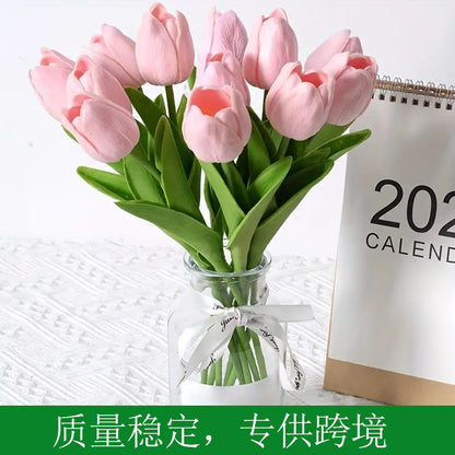 High-End Pu Tulip Artificial Flowers Cross-Border Exclusive for Home and Hotel Wedding Photography Props Feel Artificial Flowers Wholesale