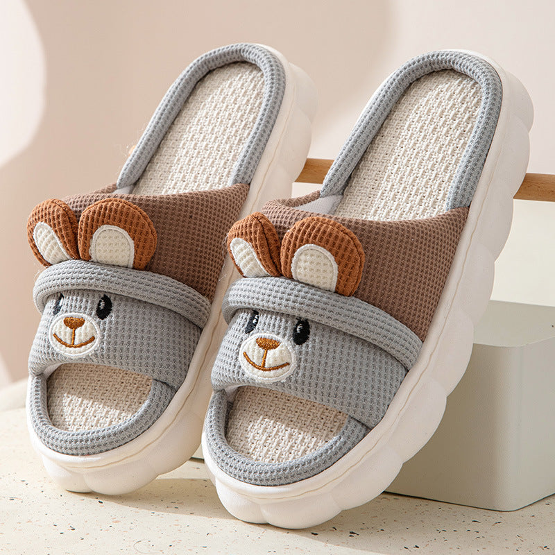 Cute lace rabbit parent-child male and female baby adult indoor and outdoor home wooden floor thickened linen Four Seasons slippers