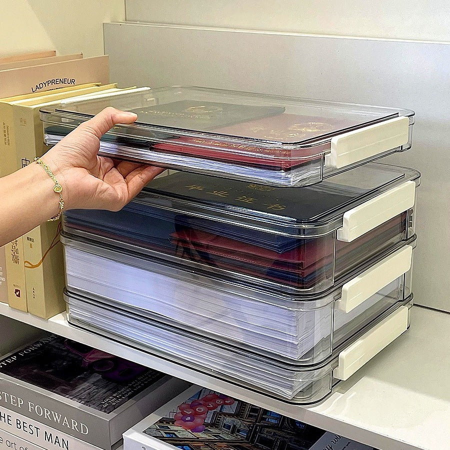 Paper storage and organizing artifact large capacity transparent plastic household registration book junior high school graduation certificate a4 file storage box
