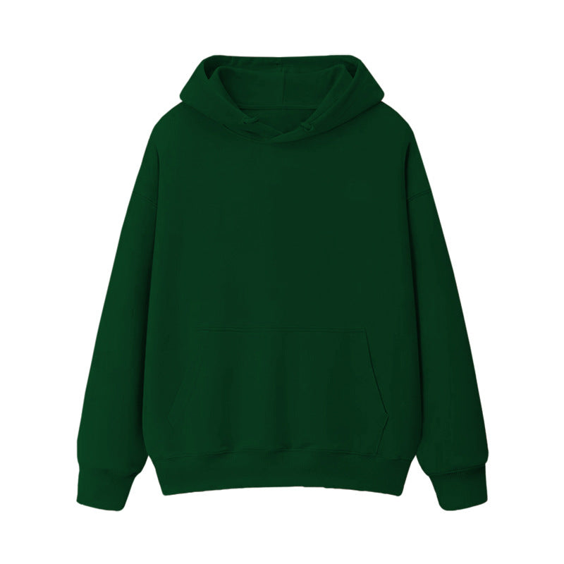 Fleece-lined thick loose hooded sweater women's autumn and winter warm top student couple wear solid color coat foreign trade women's clothing