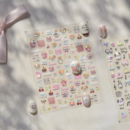 Cute Pet Graffiti Nail Art Stickers Embossed 3D Stereo 5D Cute Little Panda Cat Dog Nail Sticker Decoration