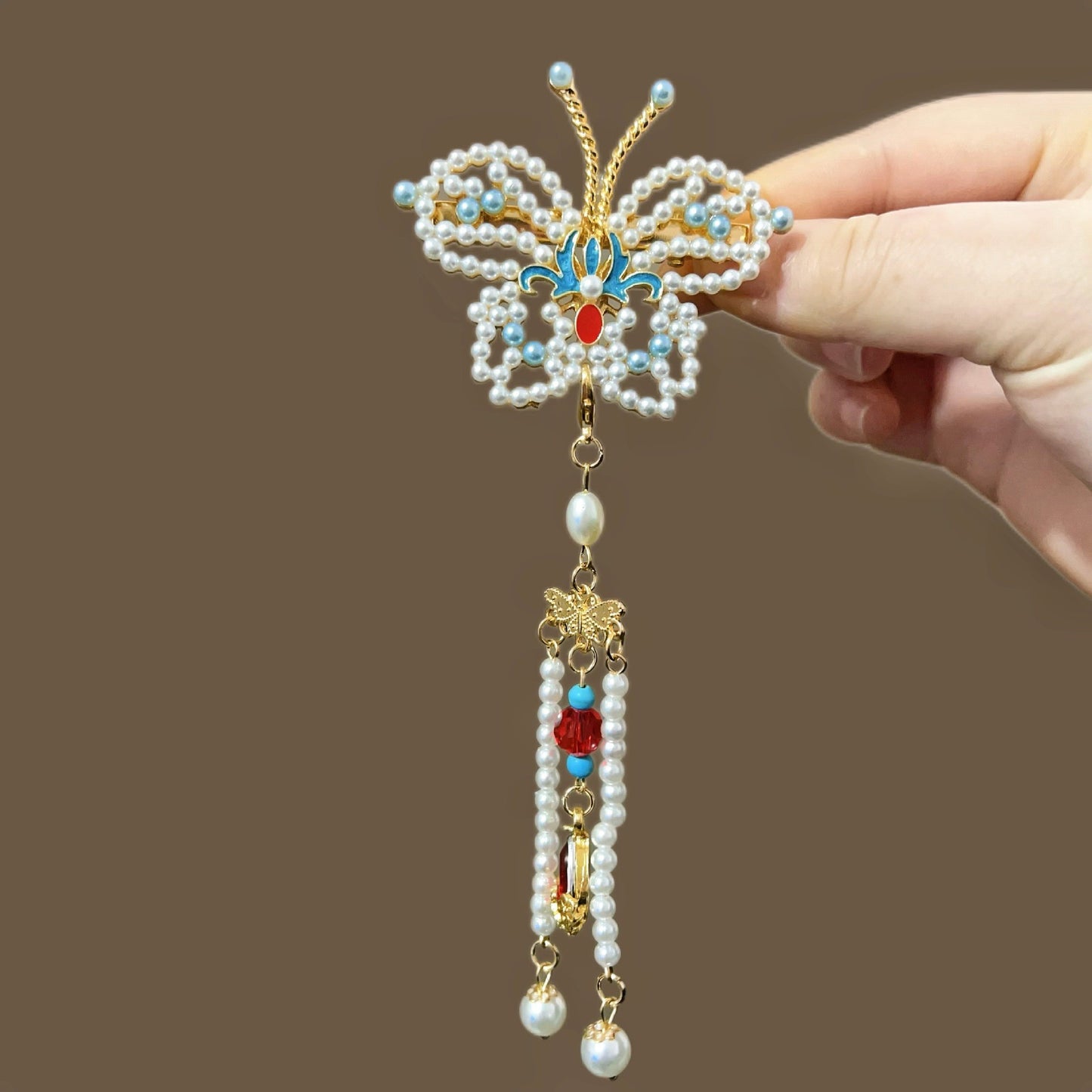 Antique Style Burned Blue Cloud Pearl Hairpin New Chinese Tassel Side Clip Advanced Sense Clip Hair Accessories Headwear Hair Clip