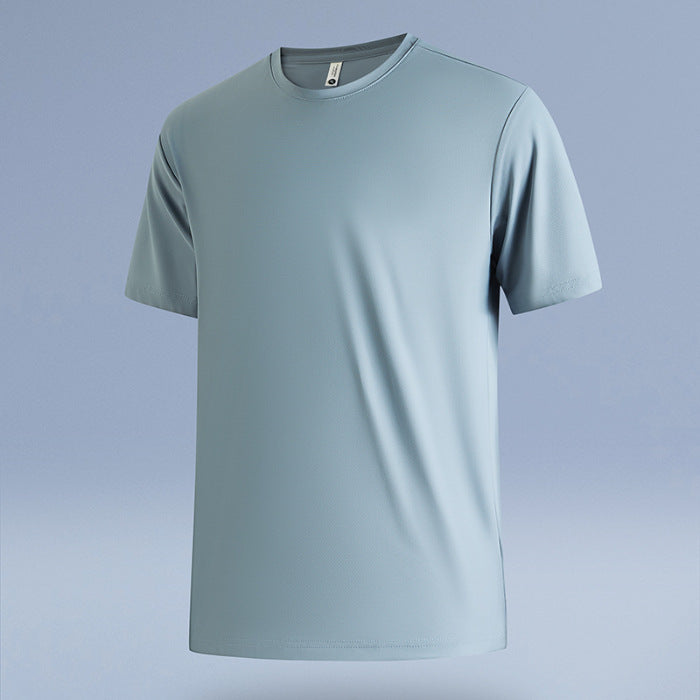 Dan Baoni | Summer Cool Sense Sunscreen Solid Color Advanced Sense Ice Silk Men's T-Shirt Loose Round Neck Shoulder Short Sleeve Customization