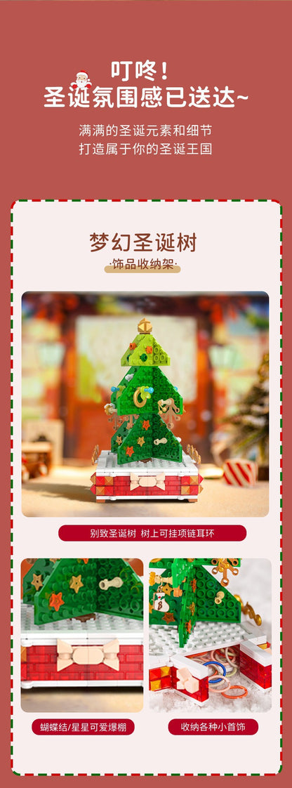 [Free Shipping] Genuine Jiaqi 1302 Colorful Christmas Tree Building Blocks Rotating Music Box Chinese Christmas Building Blocks Gift