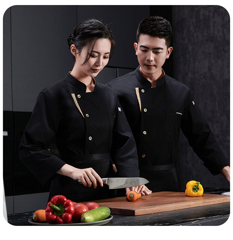 New Stretch Chef Work Clothes Long-sleeved Autumn and Winter Restaurant Baking Men's and Women's Short-sleeved Kitchen Work Clothes