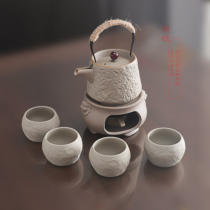 Yuerui New Rustic Pottery Constant Temperature Alcohol Tea Brewing Pot Set with Handle, Balcony Tea Brewing Stove Complete Set Wholesale Pottery