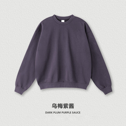 Men's 2025 Spring and Autumn High Quality Loose Solid Color Heavy Weight Terry 440g Drop Shoulder Basic Round Neck Sweatshirt for Men